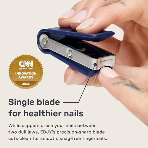 EDJY Fingernail Cutter shown in its protective case with the single-blade head visible