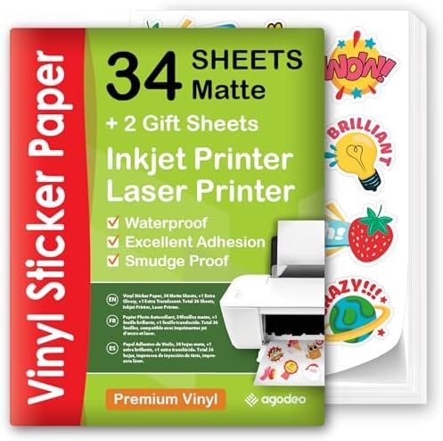 review-1-3 AgoDeo matte printable vinyl sticker paper sheets shown printed and ready to cut at home