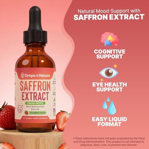 review-1-8 Drops of Nature Saffron Liquid Drops bottle with its strawberry-flavored pump dispenser
