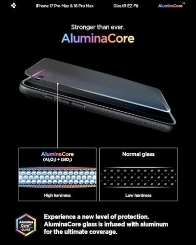 review-2-4 Close-up of the AluminaCore tempered glass clarity on an iPhone screen