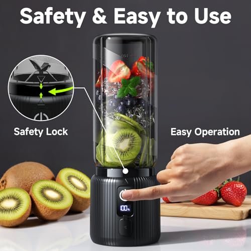 review-3 COKUNST portable blender with frozen berries inside the 17 oz cup